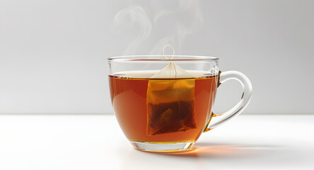 Tea Brewing in Glass Cup Isolated on White Background
