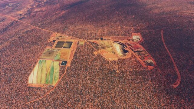 Side aerial view of Mount Weld Mine in Laverton. Australia