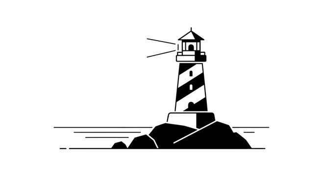 Black and white lighthouse standing tall.