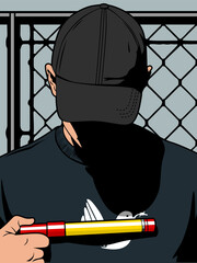 ultras design hooligan football fans with fence background holding hand flare illustration