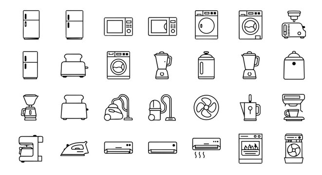 Home appliances icon set &ndash; kitchen and household electronics vector collection