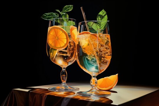 Cocktail glasses drink mojito slice.