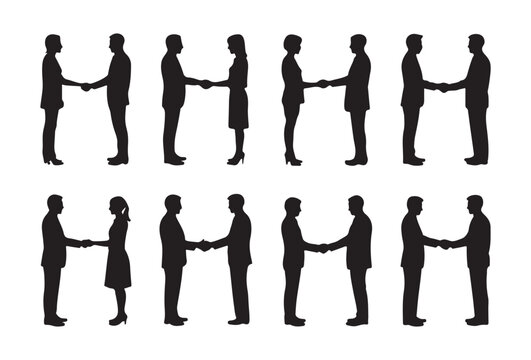 Business people silhouettes shaking hands set of professional partners concluding deal in flat vector style