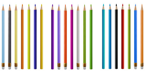 a vibrant collection of sharpened, upright colored pencils in a diverse rainbow array, standing neatly against a stark transparent background. © Feroz Qazi