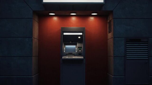 Modern Automated Teller Machine in a Dark Industrial Setting with Subtle Lighting