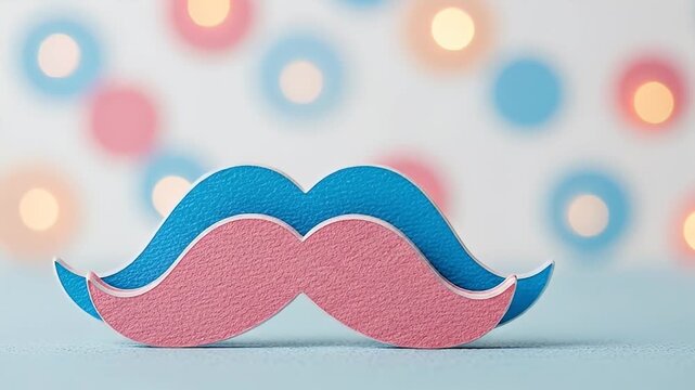 Pink and blue mustache decoration with bokeh lights background.