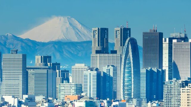 富士山と大都会東京・ドローン撮影イメージ　