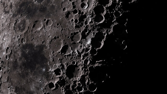 A highly detailed 3d illustration of the moon's lunar surface. Some elements of this image provided by NASA.