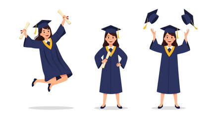 Graduates celebrating their achievement with joyful leaps and proud smiles in graduation attire