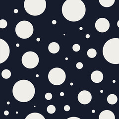 Seamless polka dot pattern in navy and icy blues with off-white dots. Fresh modern repeat for textiles, wallpaper, packaging, gift wrap, stationery and surface design.