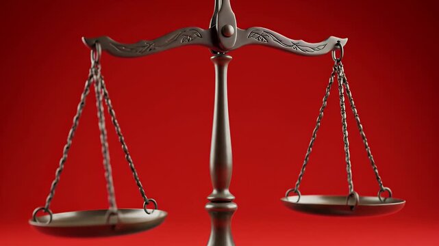 Classic Balance Scale of Justice Equilibrium on Red Background