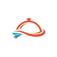 Fototapeta premium Creative food delivery logo with a cloche and paper airplane.