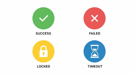 Four status icons with different colors and symbols.