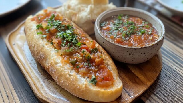 Rustic tomato bread with vegetable stew