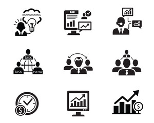 Fototapeta premium Business management and team collaboration icon set