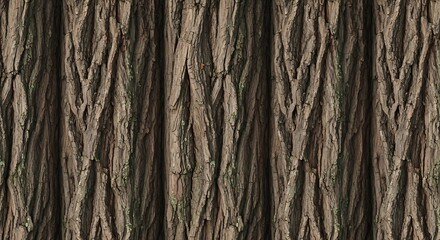 Obraz premium Flat lay of rough tree trunk bark featuring thick layered ridges and natural imperfections, vertical repeating pattern, seamless loop texture