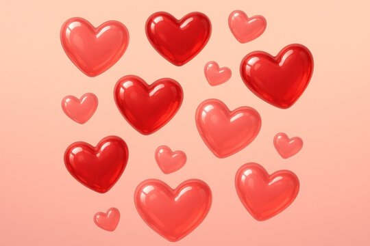 Glossy hearts on pastel background.