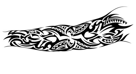 Abstract Tribal Tattoo Design in Black Ink.