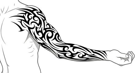 Intricate Black Tribal Tattoo Design On Forearm.