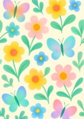 Fototapeta premium Colorful floral butterfly pattern