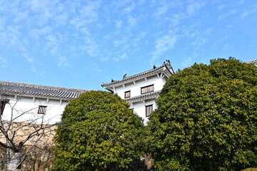 青空に映える姫路城・西の丸百間廊下の外観