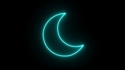 A glowing cyan neon crescent moon symbol illuminates the dark night sky creating a serene and cosmic atmosphere perfect for science fiction or fantasy themes © Moynul Haque