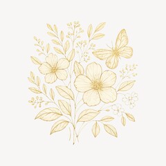 Fototapeta premium Elegant floral sketch with butterfly