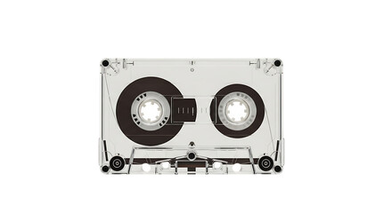 A close-up view of a cassette tape on transparent background