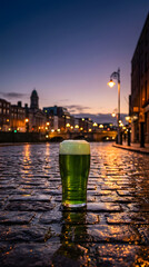 Green Beer in Dublin at Twilight