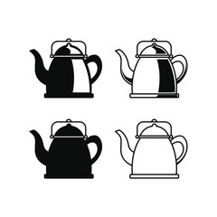 Kettle Icon Set with Silhouette Outline and Shaded Variations