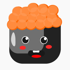 Illustration of gunkan maki sushi topped with fresh, vibrant orange ikura, wrapped in black nori seaweed and seasoned rice. Clean and detailed illustration style, ideal for Japanese cuisine, seafood © Achmad