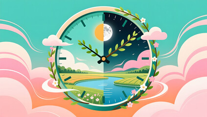 Creative Spring Equinox clock symbolizing day and night balance