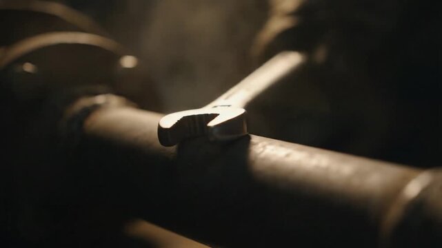 Wrench on Pipe with Soft Lighting Close-Up