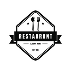 Vintage Hexagon Restaurant Emblem Logo with Fork and Spoon