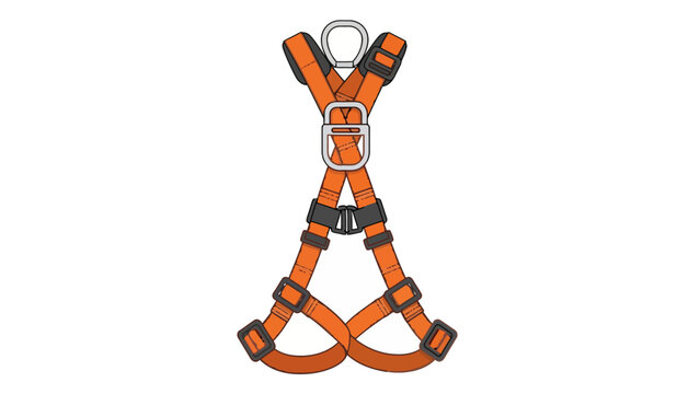 Illustration of an orange fullbody safety harness with metal hardware