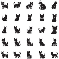 Obraz premium Collection of black cat icons representing various poses and actions