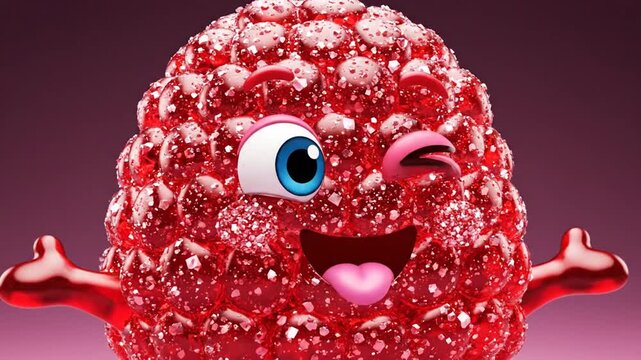 Winking candy raspberry character.