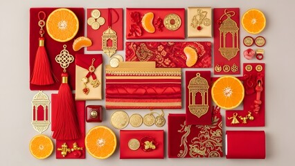 A vibrant collection of Chinese New Year decorations and gifts on display