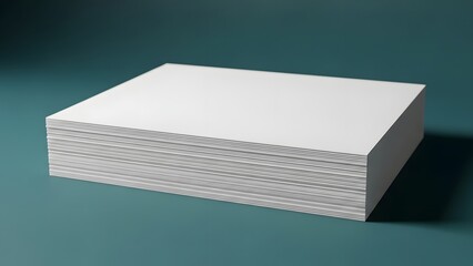 A stack of white paper sheets on a teal background