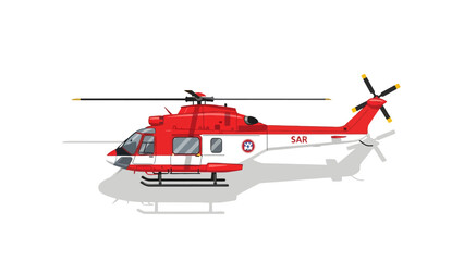 Pixel art illustration of a red and white Search and Rescue helicopter
