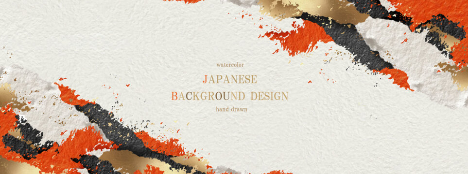 和風, 背景, 和紙, テクスチャ, ちぎり絵, 金箔, 和柄, コラージュ, 日本, 伝統, 手描き, 高級感, 華やか, オレンジ, 黒, モダン, アーティスティック, 年賀状, 抽象, 立体感, ベクター, フレーム, バナー, お祝い, 正月, イラスト