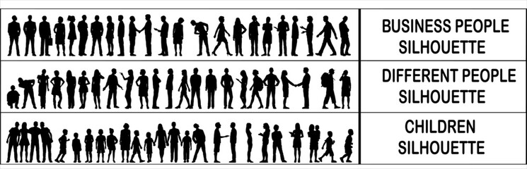 vector illustration silhouette of  different group of people business peoples, children and adults