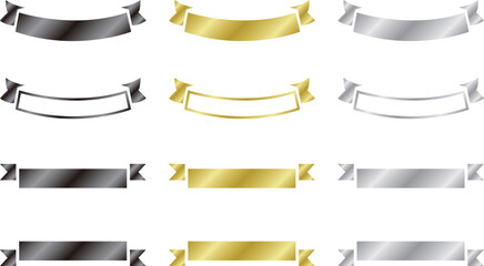 高級感のあるメタリックなリボンのセット（ゴールド・シルバー・ブラック・見出し・飾り枠）