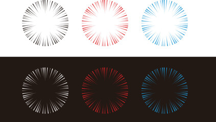 集中線セット 放射状 スピード感 漫画風エフェクト 6バリエーション（黒・赤・青・白）