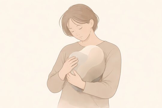 A person quietly holding an abstract shape close to their chest. This image symbolizes internalized unhappiness, emotional burden, suppressed feelings, and the silent weight carried inside.