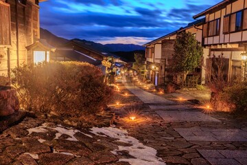 Ice candles illuminating the historic post town of Magome-juku at night