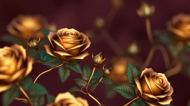 Golden Roses on Dark Background.