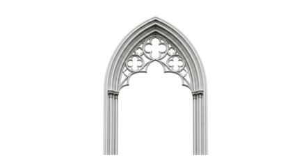 Fototapeta premium White Gothic Archway with quatrefoil tracery isolated on black architecture stone, Isolated On Png Transparent Background