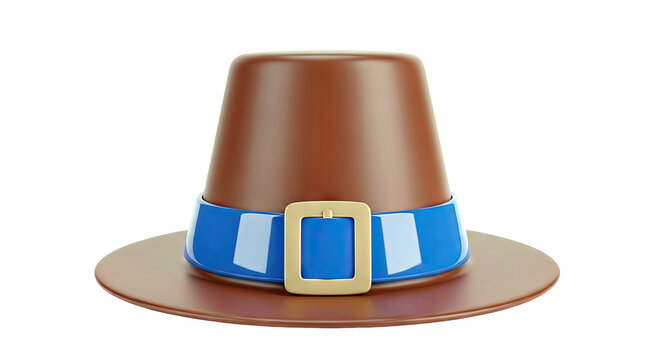 Brown Pilgrim Hat with Blue Band and Gold Buckle