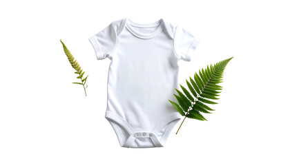 White Baby Bodysuit with Green Leaves.